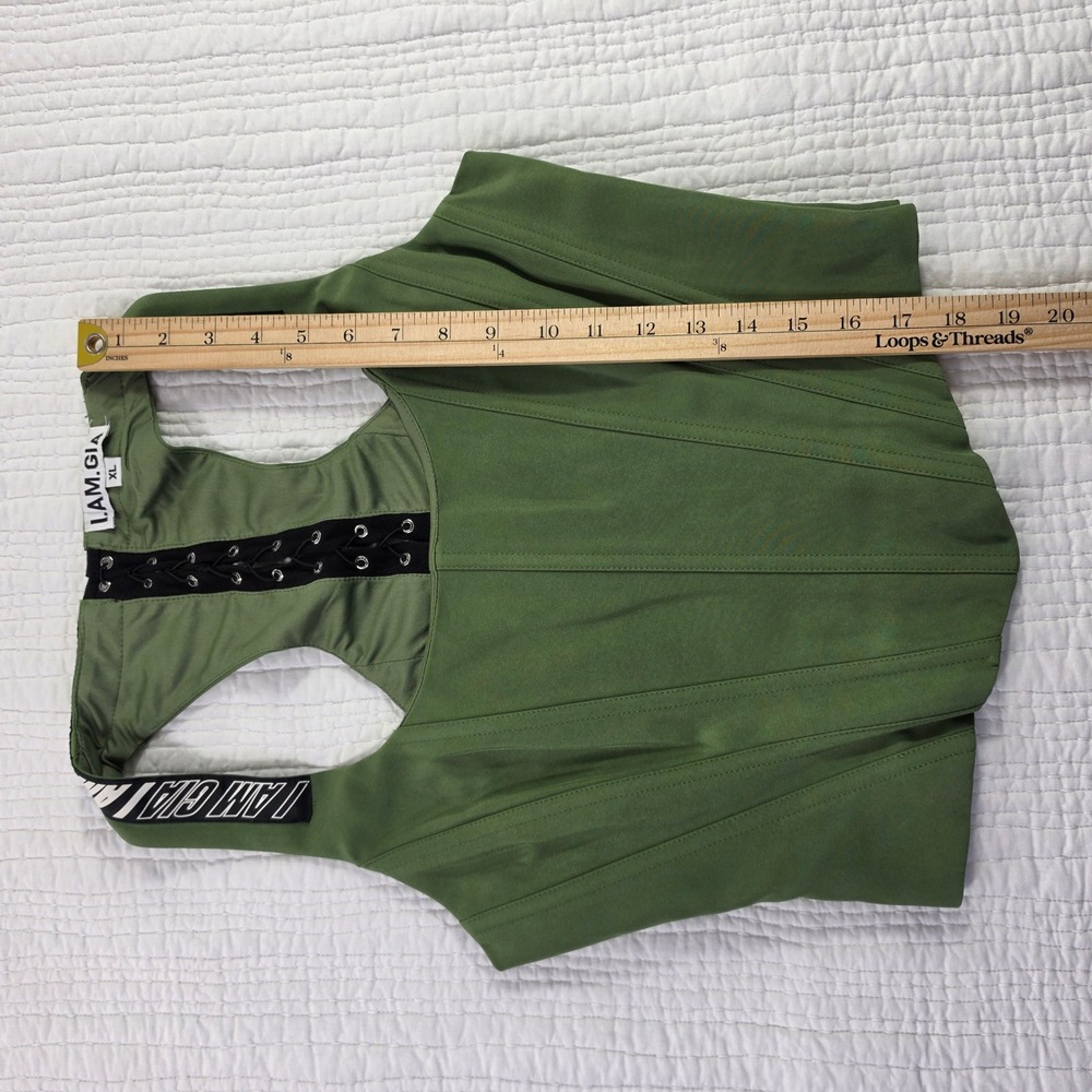I.AM.GIA Corset Tank Top Women XL Green NWOT Lace Up Racerback Bodice - Picture 5 of 10